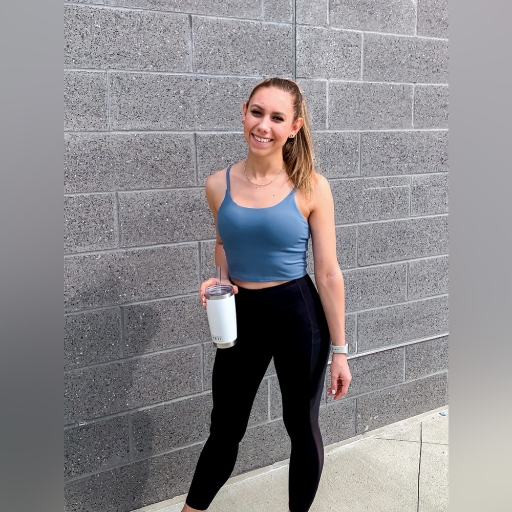 Amazon Blue Crop Workout Top with built-in bra